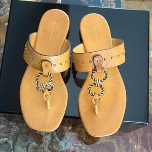 Tory Burch Brown Leather Sandals with Gold Accents